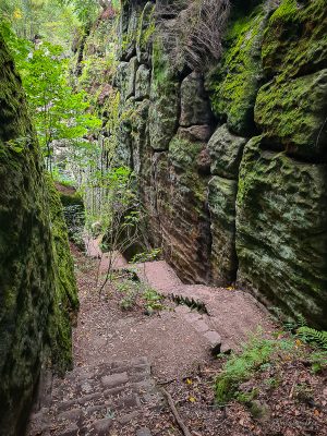 treppenabstieg zwischen felswänden wanderung kuhstall sächsische schweiz